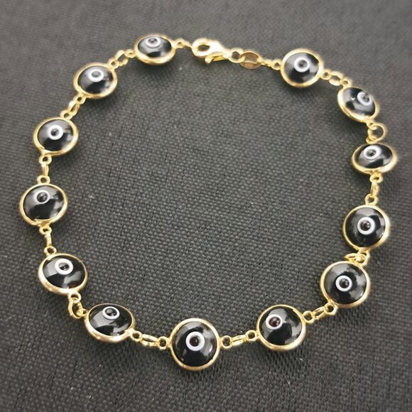 Black Gold Over 925 Sterling Silver Evil Eye Bracelet - Picture 1 of 3
